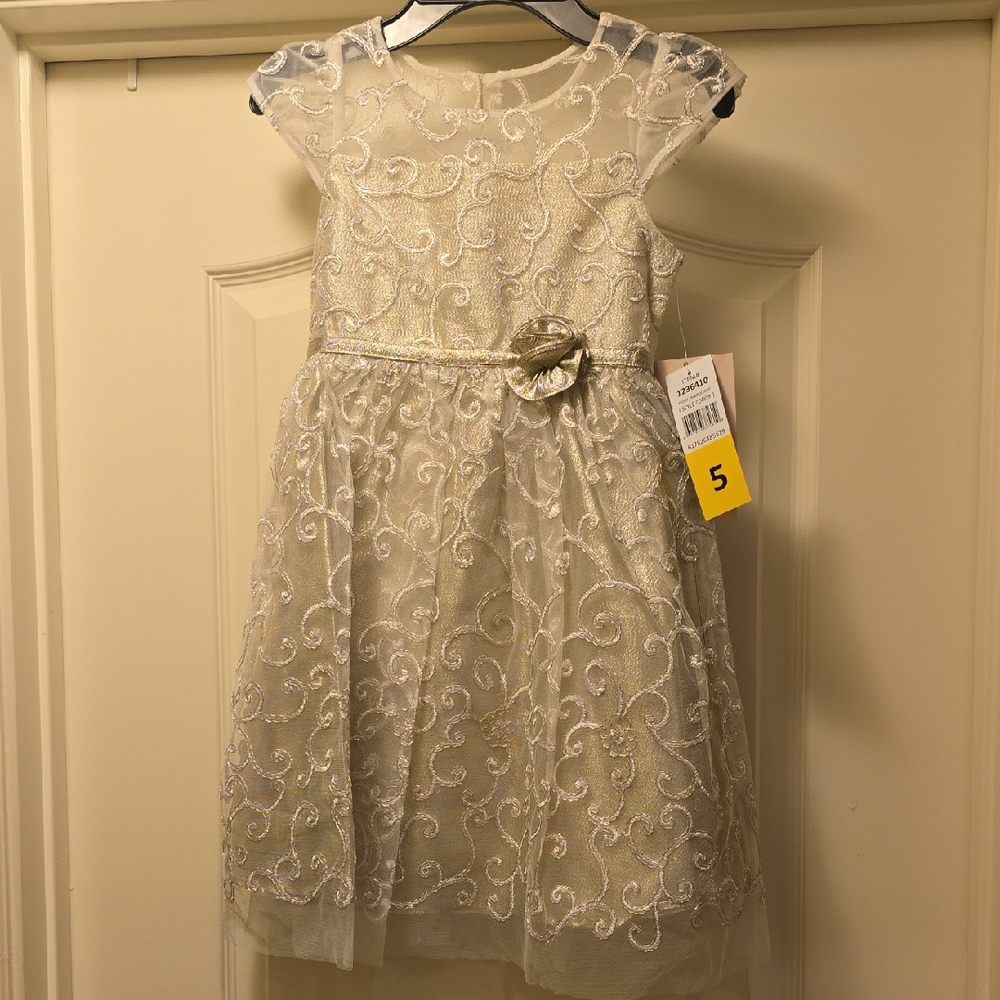 Jona Michelle Ivory Party Dress with Metallic Rose Accent